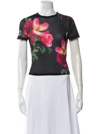 Pre-owned Alice And Olivia Wool Floral Print Top In Black