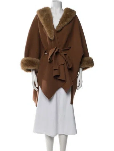 Pre-owned Alice And Olivia Wool Fur Coat In Brown