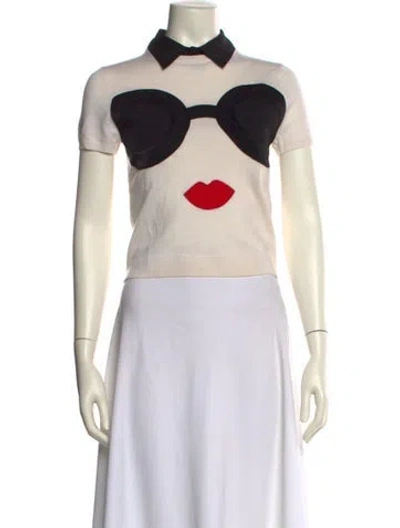 Pre-owned Alice And Olivia Wool Graphic Print Crop Top In Neutral