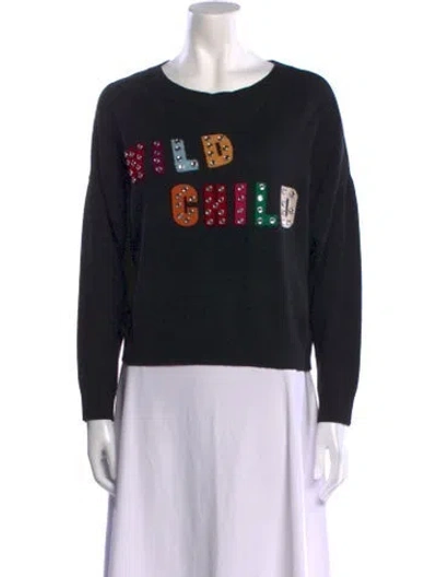 Pre-owned Alice And Olivia Wool Graphic Print Sweater In Black