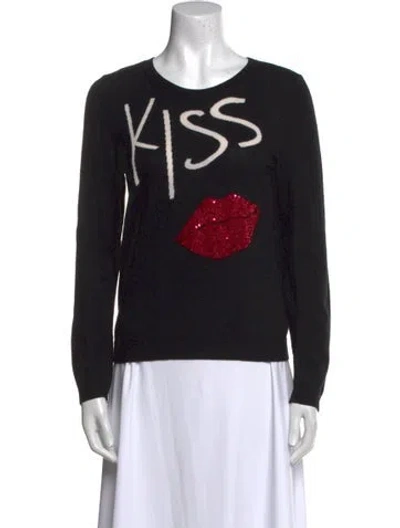 Pre-owned Alice And Olivia Wool Graphic Print Sweater In Black