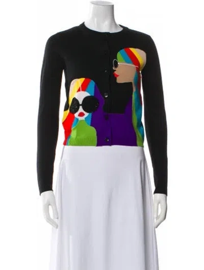 Pre-owned Alice And Olivia Wool Graphic Print Sweater In Black