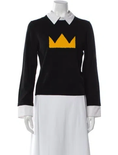 Pre-owned Alice And Olivia Wool Graphic Print Sweater In Black
