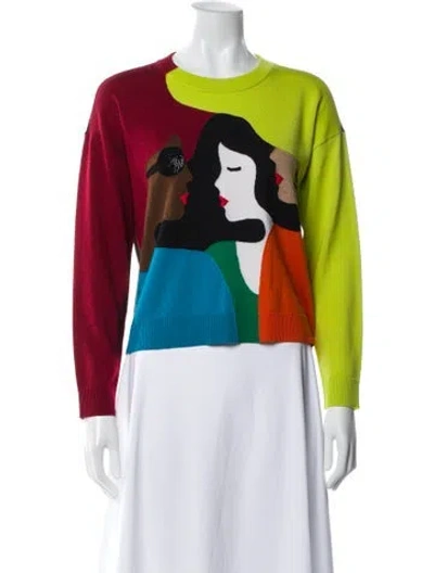Pre-owned Alice And Olivia Wool Graphic Print Sweater In Black