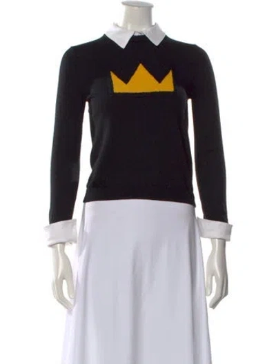Pre-owned Alice And Olivia Wool Graphic Print Sweater In Black
