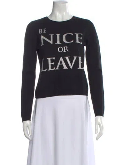 Pre-owned Alice And Olivia Wool Graphic Print Sweater In Black