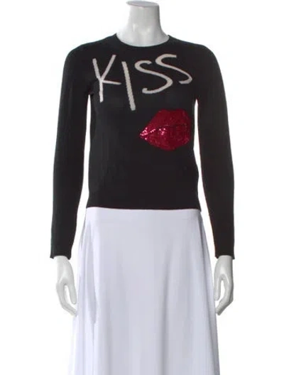 Pre-owned Alice And Olivia Wool Graphic Print Sweater In Black