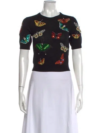 Pre-owned Alice And Olivia Wool Graphic Print Sweater In Black