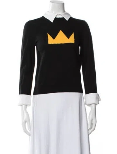 Pre-owned Alice And Olivia Wool Graphic Print Sweater In Black