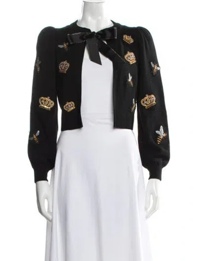 Pre-owned Alice And Olivia Wool Graphic Print Sweater In Black