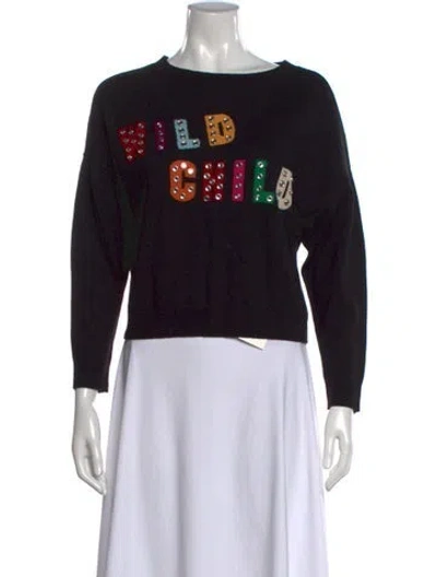 Pre-owned Alice And Olivia Wool Graphic Print Sweater In Black