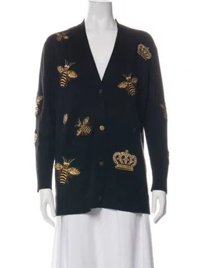 Pre-owned Alice And Olivia Wool Graphic Print Sweater In Black