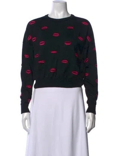 Pre-owned Alice And Olivia Wool Graphic Print Sweater In Black