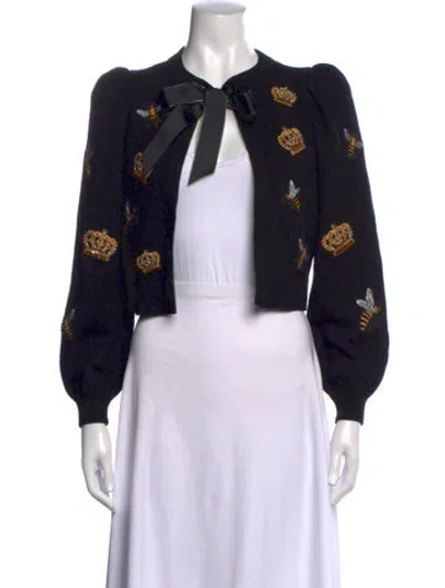 Pre-owned Alice And Olivia Wool Graphic Print Sweater In Black