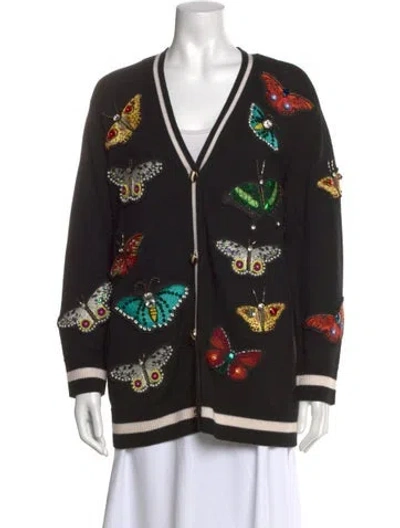 Pre-owned Alice And Olivia Wool Graphic Print Sweater In Black