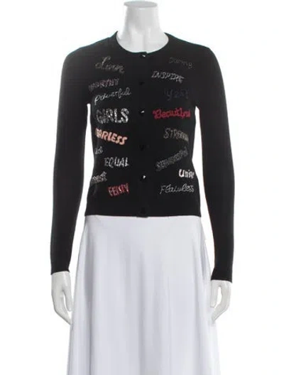 Pre-owned Alice And Olivia Wool Graphic Print Sweater In Black