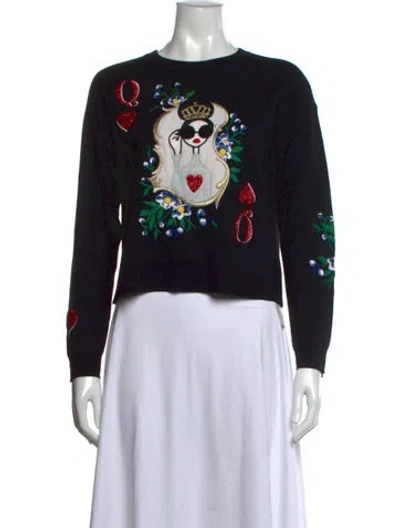 Pre-owned Alice And Olivia Wool Graphic Print Sweater In Black