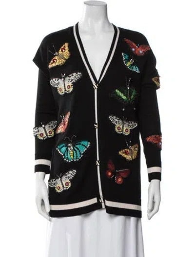Pre-owned Alice And Olivia Wool Graphic Print Sweater In Black