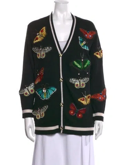 Pre-owned Alice And Olivia Wool Graphic Print Sweater In Black
