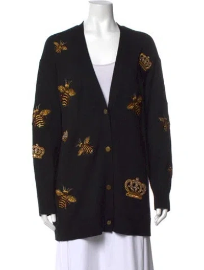 Pre-owned Alice And Olivia Wool Graphic Print Sweater In Black/gold/yellow