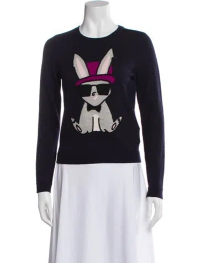 Pre-owned Alice And Olivia Wool Graphic Print Sweater In Blue