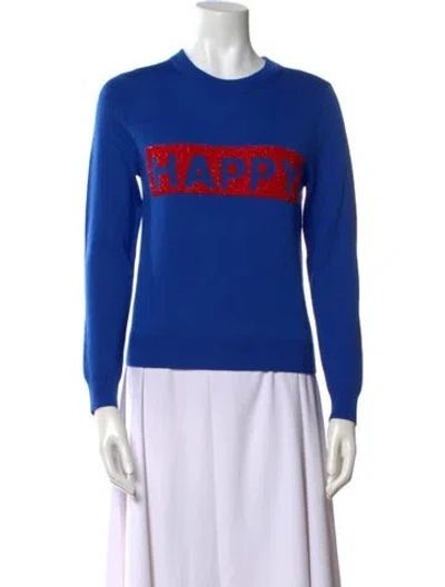 Pre-owned Alice And Olivia Wool Graphic Print Sweater In Blue