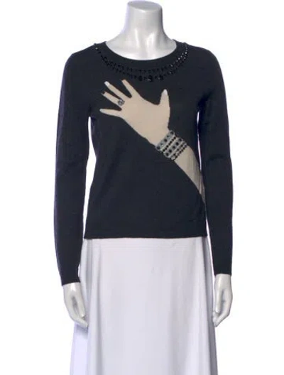 Pre-owned Alice And Olivia Wool Graphic Print Sweater In Blue