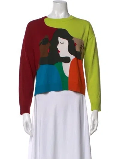 Pre-owned Alice And Olivia Wool Graphic Print Sweater In Green