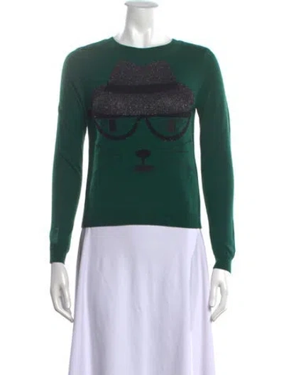 Pre-owned Alice And Olivia Wool Graphic Print Sweater In Green