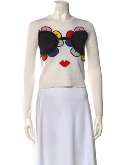 Pre-owned Alice And Olivia Wool Graphic Print Sweater In Neutral
