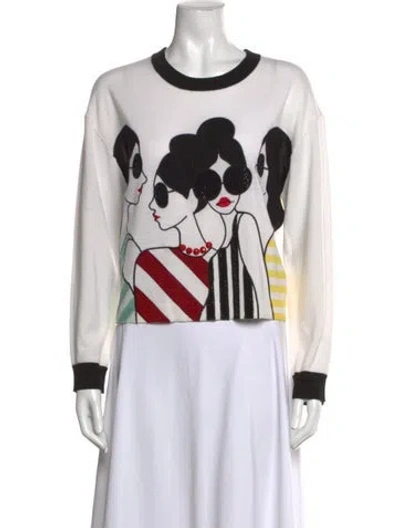 Pre-owned Alice And Olivia Wool Graphic Print Sweater In Neutral