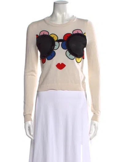 Pre-owned Alice And Olivia Wool Graphic Print Sweater In Neutral
