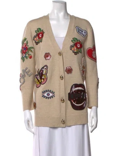 Pre-owned Alice And Olivia Wool Graphic Print Sweater In Neutrals