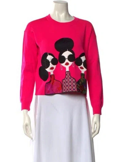Pre-owned Alice And Olivia Wool Graphic Print Sweater In Pink