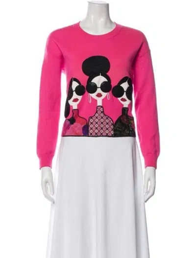 Pre-owned Alice And Olivia Wool Graphic Print Sweater In Pink