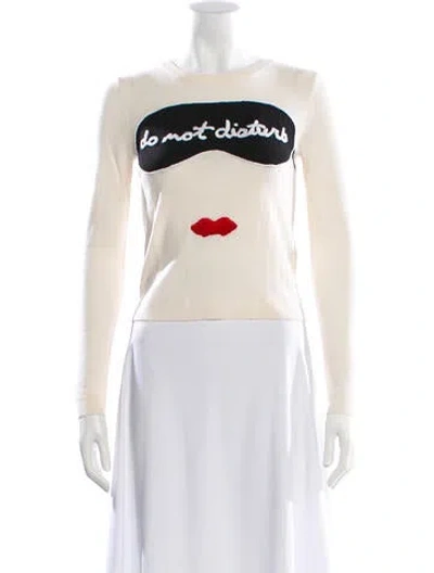Pre-owned Alice And Olivia Wool Graphic Print Sweater W/ Tags In White