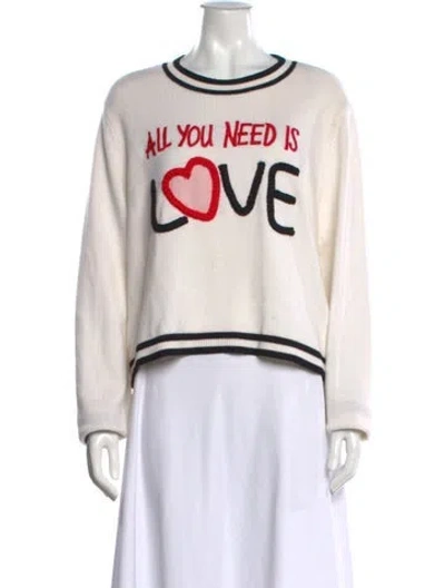 Pre-owned Alice And Olivia Wool Graphic Print Sweater W/ Tags In White