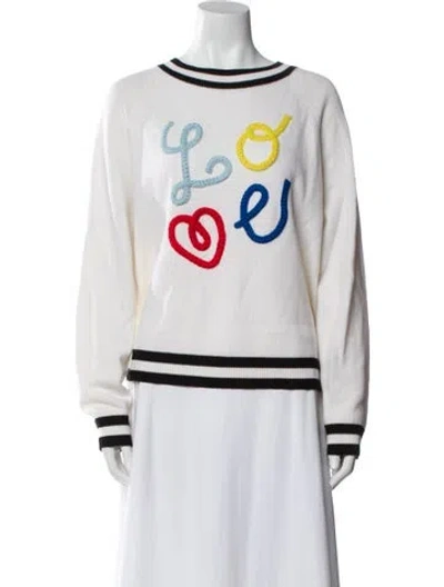 Pre-owned Alice And Olivia Wool Graphic Print Sweater In White