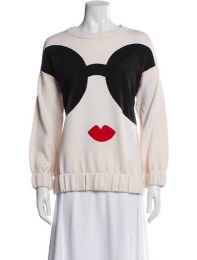 Pre-owned Alice And Olivia Wool Graphic Print Sweater In White