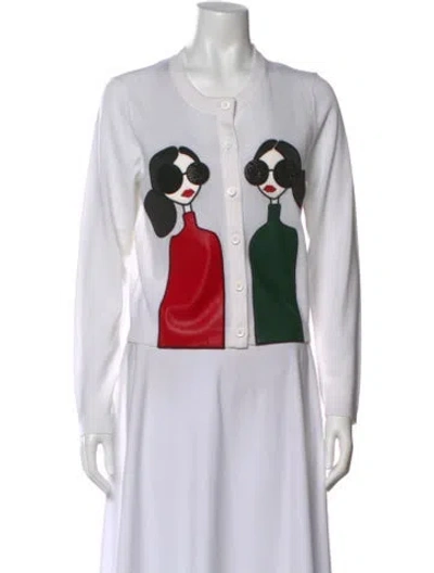 Pre-owned Alice And Olivia Wool Graphic Print Sweater In White