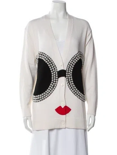 Pre-owned Alice And Olivia Wool Graphic Print Sweater In White