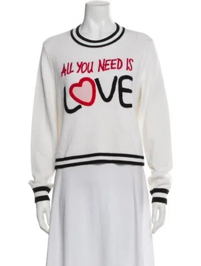 Pre-owned Alice And Olivia Wool Graphic Print Sweater In White