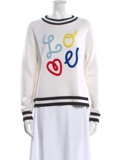 Pre-owned Alice And Olivia Wool Graphic Print Sweater In White