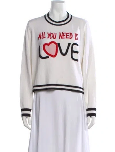 Pre-owned Alice And Olivia Wool Graphic Print Sweater In White