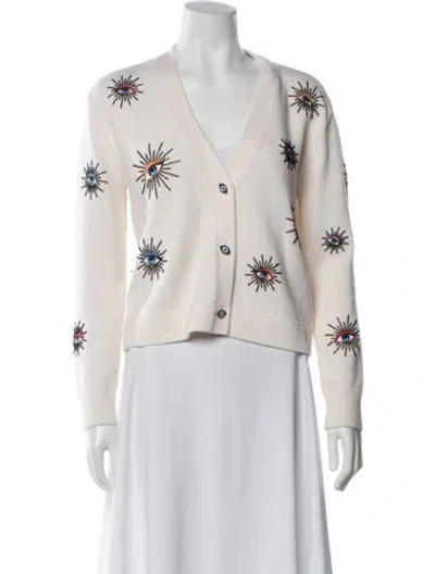 Pre-owned Alice And Olivia Wool Graphic Print Sweater In White