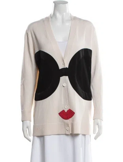 Pre-owned Alice And Olivia Wool Graphic Print Sweater In White