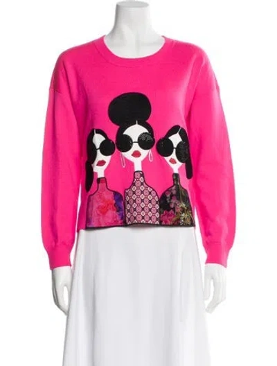 Pre-owned Alice And Olivia Wool Graphic Print Sweatshirt In Pink