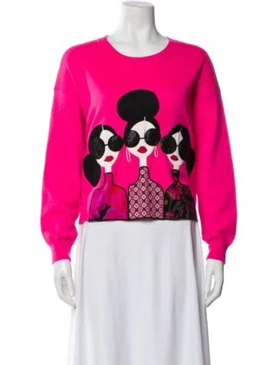 Pre-owned Alice And Olivia Wool Graphic Print Sweatshirt In Pink
