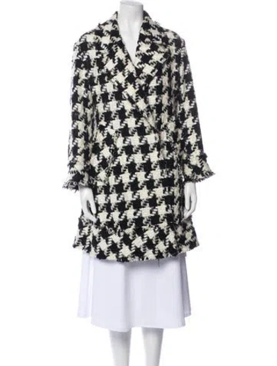 Pre-owned Alice And Olivia Wool Houndstooth Print Coat In Black