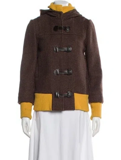 Pre-owned Alice And Olivia Wool Houndstooth Print Coat In Brown